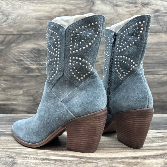 NWOB Lucky Brand Lakelon 8M Suede Cowboy Western Boots Castle Rock Metallic Bead - Picture 10 of 12